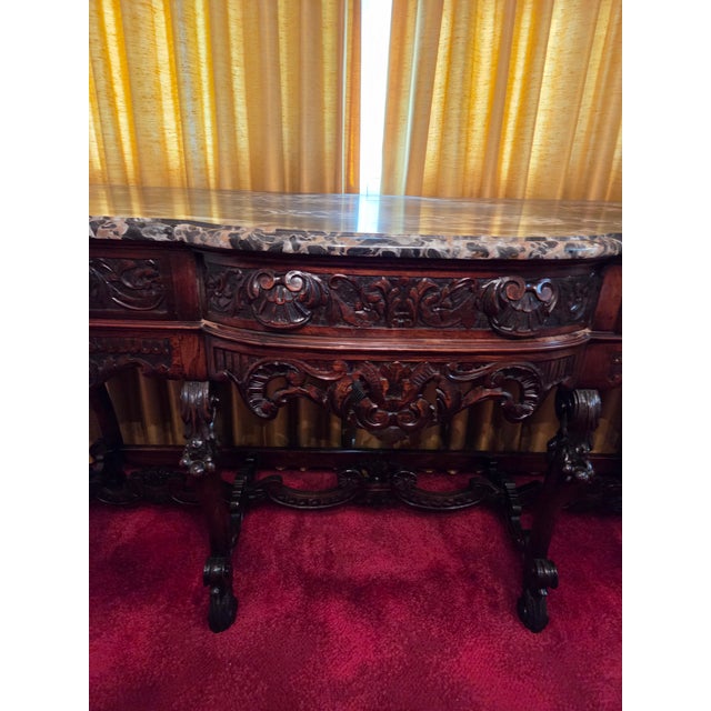 Antique Italian Renaissance Revival Walnut Marble Top Credenza Sideboard Buffet For Sale - Image 18 of 18