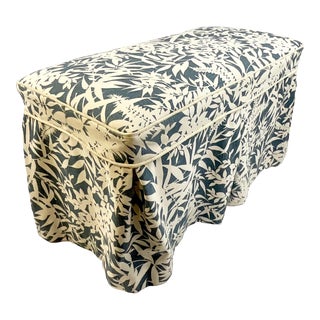 Mid-Century Traditional English Coastal Skirted Bench, Newly Upholstered. For Sale