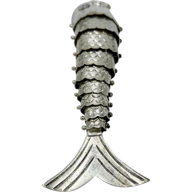 Silver Vintage Articulated Metal Fish Bottle Opener Nautical Barware For Sale - Image 8 of 11