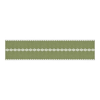 Handmade New Zealand Wool Dhurrie Runner, Olive Green and Cream Geometric Runner Rug- 3'x8' For Sale