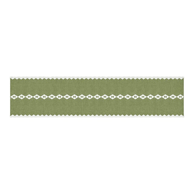 Handmade New Zealand Wool Dhurrie Runner, Olive Green and Cream Geometric Runner Rug- 3'x8' For Sale