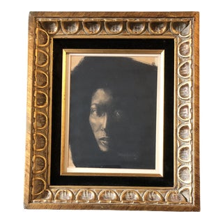 Original Vintage Female Portrait Charcoal Drawing Vintage Frame Signed 1972 For Sale