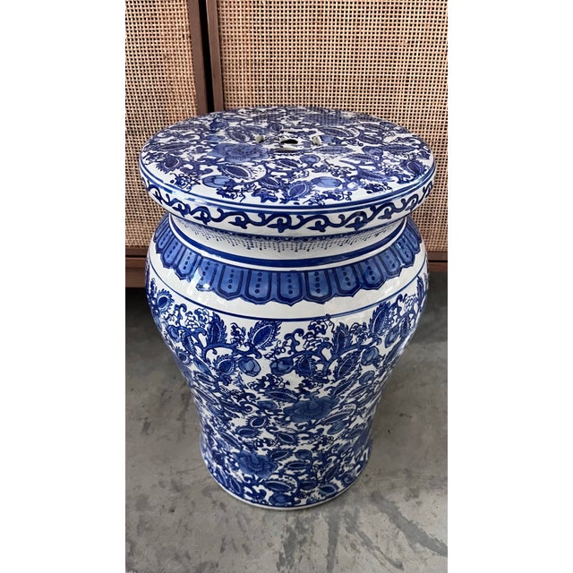 Late 20th Century Late 20th Century Vintage Chinese Blue and White Garden Stool For Sale - Image 5 of 9