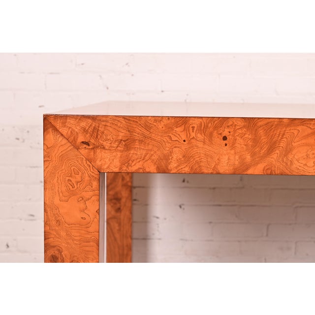Milo Baughman for Thayer Coggin Mid-Century Modern Burl Wood Parsons Extension Dining Table, Newly Refinished For Sale - Image 10 of 15
