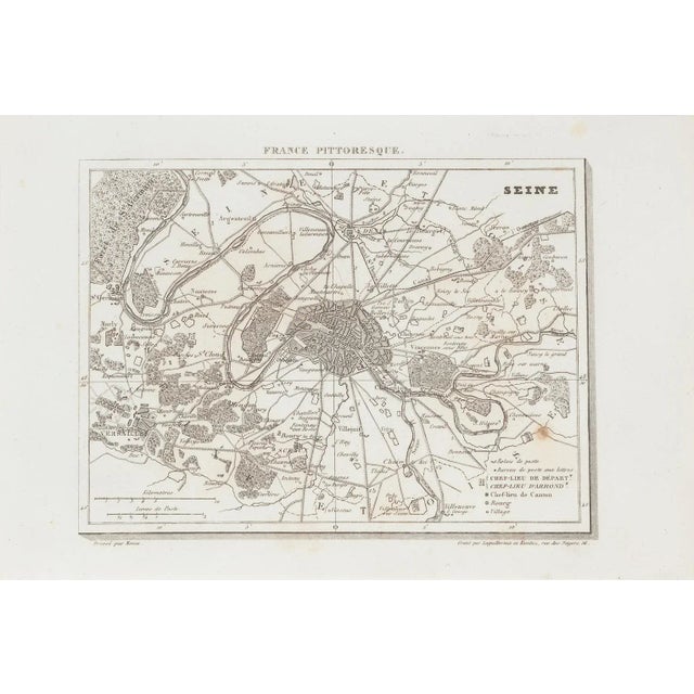 Map of Seine is an original etching realized by an anonymous engraver of the 19th Century. Printed in series of "France...