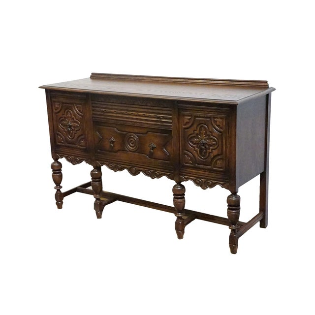 BERNHARDT FURNITURE Solid Walnut Gothic Jacobean Style 60" Sideboard Buffet 225-105 37" High 60.5" Wide 20.25" Deep We...