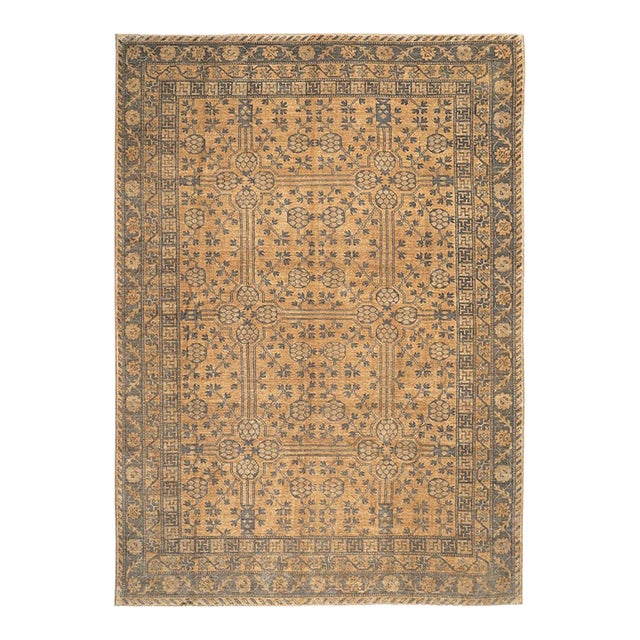 10x14 Afghan Hand-Knotted Samarkand Khotan Pomegranate Wool Rug in Gold & Grey For Sale