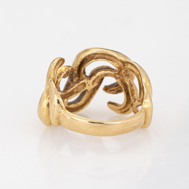 1980s 80s Vintage Sculptural Ring Sz 6 Band 14k Yellow Gold Interlocking Jewelry For Sale - Image 5 of 7