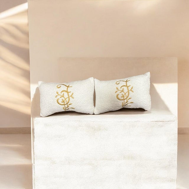 Contemporary Upcycled Accent Pillows Initial F in Gold Handmade Pack of 2 For Sale - Image 3 of 6