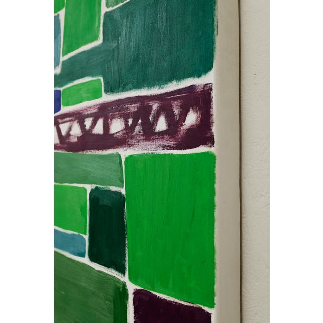 "Squares / Green Purple" Large Abstract Painting by Simon Findlay - Set of 2 For Sale - Image 6 of 15