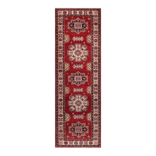 Boho Chic Super Kazak Owen Red/Beige Wool Runner Rug- 2'9'' X 9'8'' For Sale