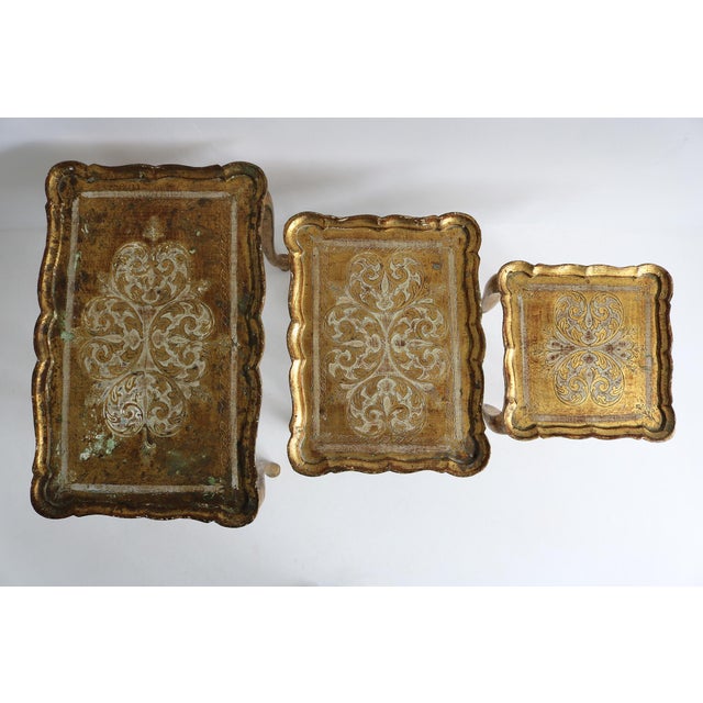 Florentine Hand-Painted Gilded Nesting Tables, Italy, 1960s, Set of 3 For Sale - Image 6 of 10