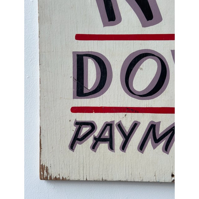 White Vintage Folk Art "No Down Payment" Sign, Circa Mid-20th Century For Sale - Image 8 of 10