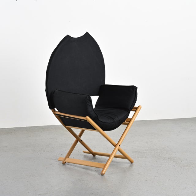 Regina d'Africa folding armchair from the Broomstick Series, designed by Vico Magistretti in 1979, in an elegant black...