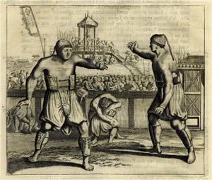 After Montanus, Two Japanese Wrestlers Fighting, 1669, Print