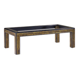 Bernhard Rohne Mid Century Acid Etched Brass and Glass Coffee Table For Sale