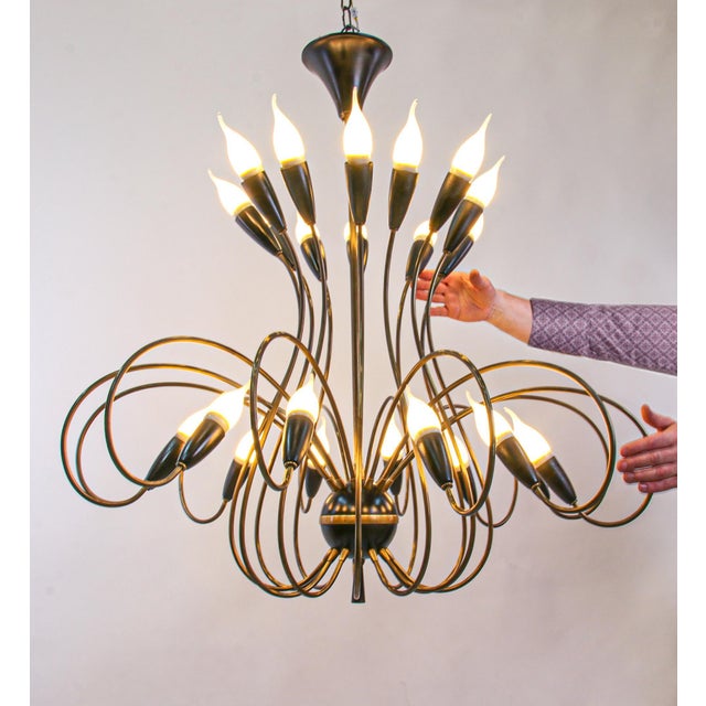 Large Mid-Century Italian 24 Lights Brass Chandelier from Stilnovo, 1950s For Sale - Image 6 of 10