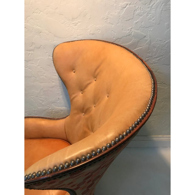 Designer Knoll Upholstered High Wingback Saddle Leather Chair For Sale In San Francisco - Image 6 of 13