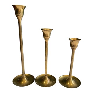 Vintage Brass Candlesticks- Set of 3 For Sale