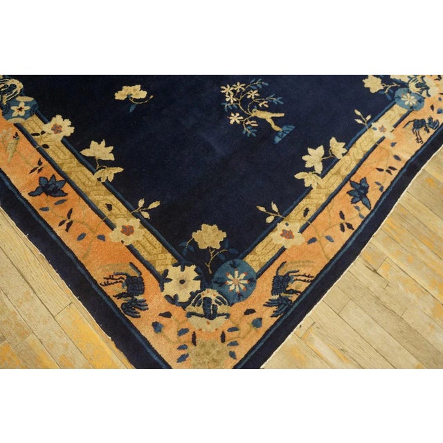 1900s Navy Floral Traditional Antique Chinese Peking Carpet Wool Knotted Rug For Sale - Image 11 of 14