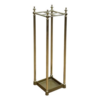 Vintage English Style Brass and Cast Iron Four Post Umbrella Stand For Sale