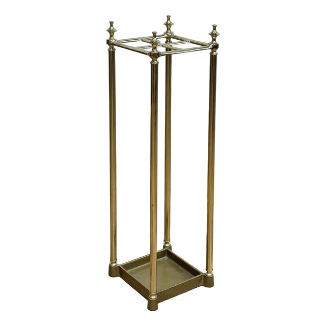 Vintage English Style Brass and Cast Iron Four Post Umbrella Stand For Sale