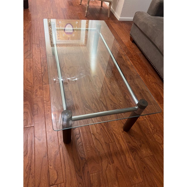 Mid-Century Modern 1980s Mid Century Modern Wood, Chrome and Glass Large Coffee Table For Sale - Image 3 of 9