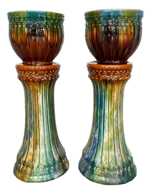 Vintage Majolica Ceramic Planters - A Pair