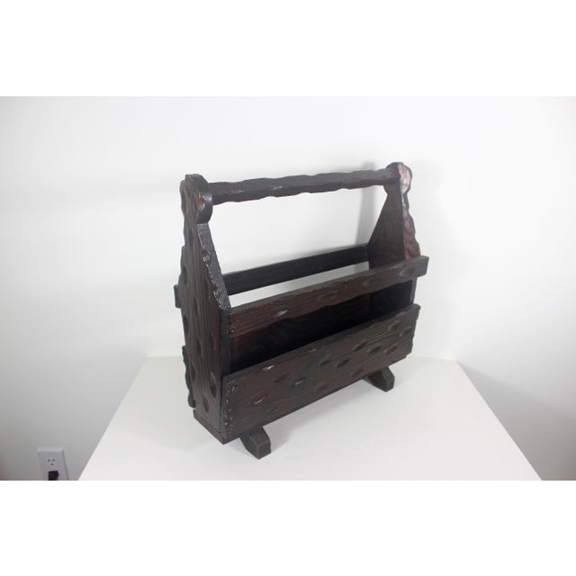 1960s Solid Wood Spanish Brutalist Magazine Rack Holder Revival For Sale - Image 6 of 18