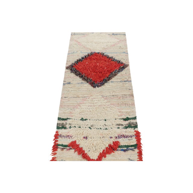 Rug & Kilim Vintage Moroccan Runner Rug With White and Red Diamond Medallions | Rug & Kilim For Sale - Image 4 of 7
