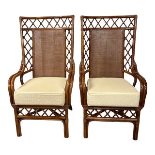 Vintage Rattan Tall Back Chairs With Cane- a Pair For Sale