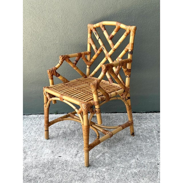 Late 20th Century Vintage Chinese Chippendale Bamboo Armchair For Sale - Image 5 of 12