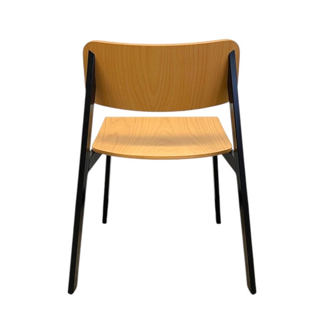 Black 1970s Mid-Century Modern Industrial Plywood and Black Metal Stacking Chair For Sale - Image 8 of 9