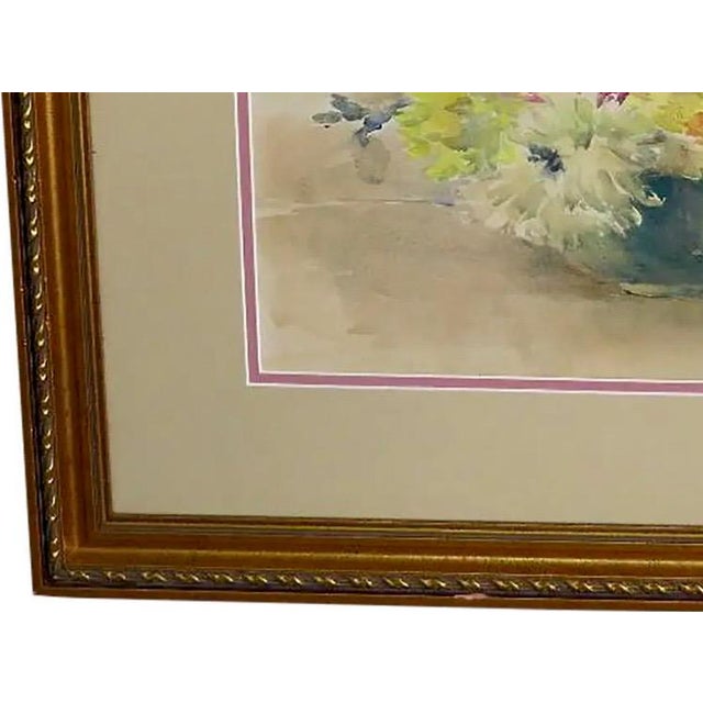 Wood Antique Emily F. Mann Floral Still-Life Watercolor Triple Matted Gilt Framed For Sale - Image 7 of 10