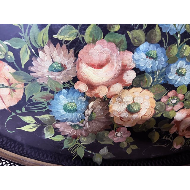 Traditional Large Oval Painted Tole Tray For Sale - Image 3 of 9