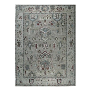 9x12 Ivory Hand-Knotted Wool Abstract Palmettes Classic Traditional Carpet Rug For Sale