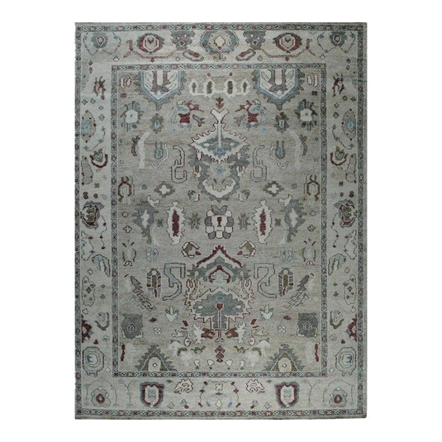 9x12 Ivory Hand-Knotted Wool Abstract Palmettes Classic Traditional Carpet Rug For Sale