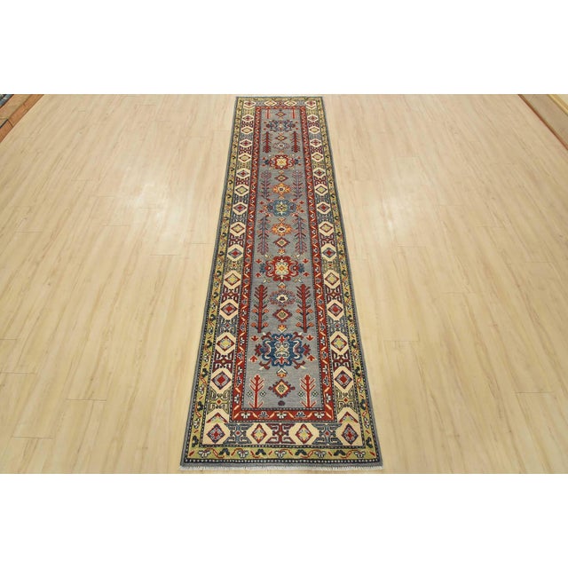 Farmhouse Kazak Runner 2’8” X 9’8” Gray Wool Tribal Hand-Knotted Oriental Rug For Sale - Image 3 of 13