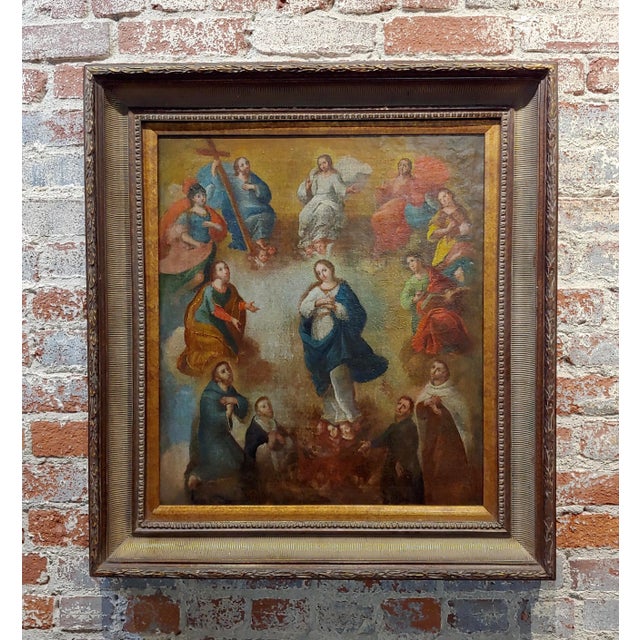 17th Century Italian Old Master-Madonna Surrounded by Saints -Oil Painting For Sale - Image 12 of 12