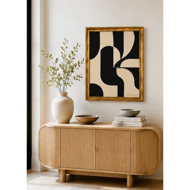 Original acrylic painting by Bryan Boomershine on canvas board featuring a bold modernist composition of organic black...