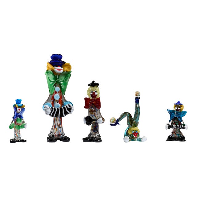 Mid-Century Murano Glass Clowns Figurines, 1950s, Set of 5 For Sale