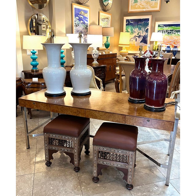 Imposing Pair Chinese Off-White Glazed Ceramic Baluster Form Lamps For Sale - Image 14 of 14