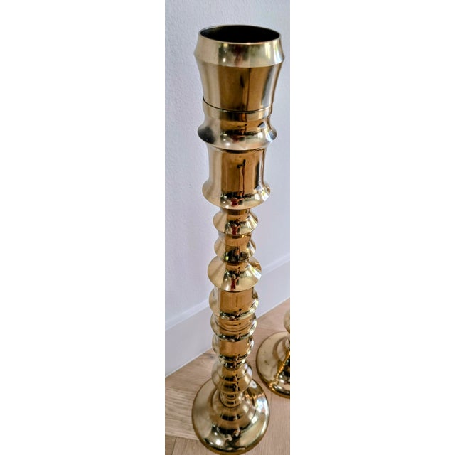 Pair of Vintage Brass Altar Candlesticks – Bamboo Style For Sale - Image 4 of 9