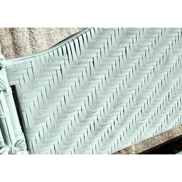 Vintage Coastal Pale Blue Lacquered Woven Rattan Queen Headboard | Chairish