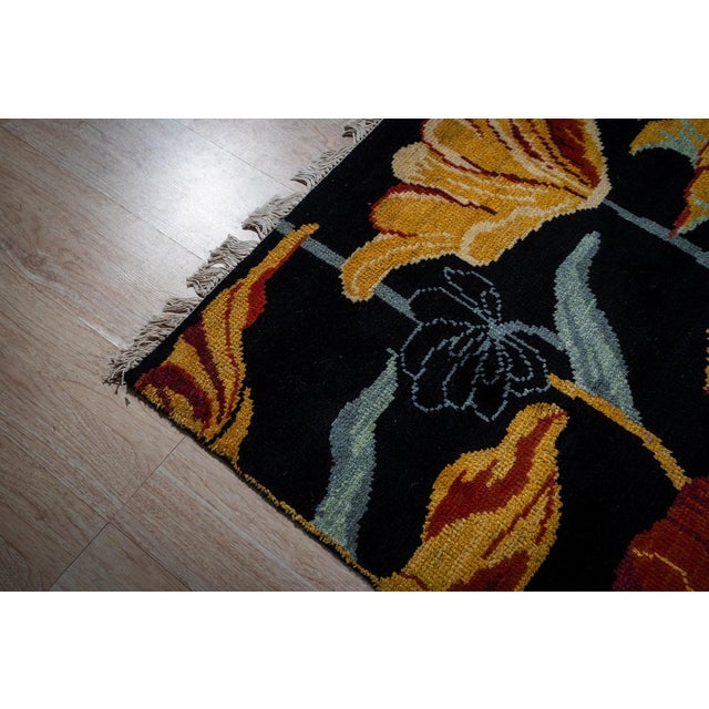 Traditional 8x10 Black Art Nouveau Geometric Modern Hand Knotted Wool Carpet Rug For Sale - Image 3 of 6