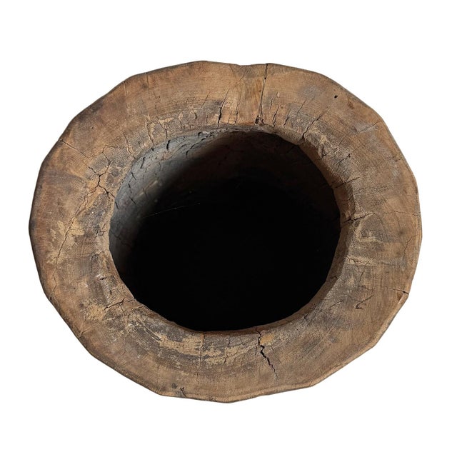 Rustic Antique India Wood Butter Pot For Sale - Image 3 of 6