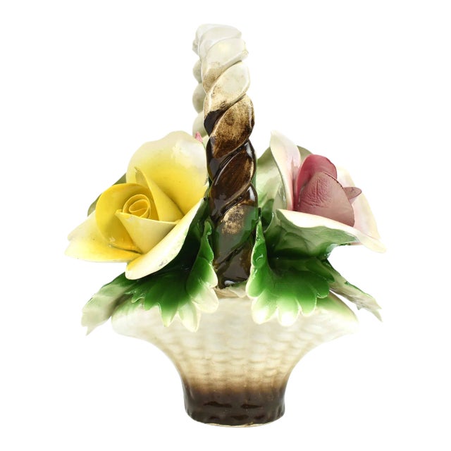 Mid 20th Century Nuona Capodimonte Flower Basket Art For Sale