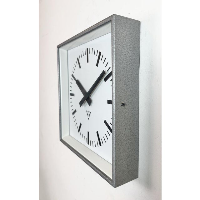 Industrial Industrial Grey Square Wall Clock from Pragotron, 1980s For Sale - Image 3 of 17