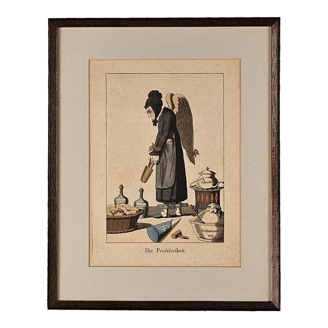 Framed Early 19th Century German Political Cartoon "The Free Press" For Sale