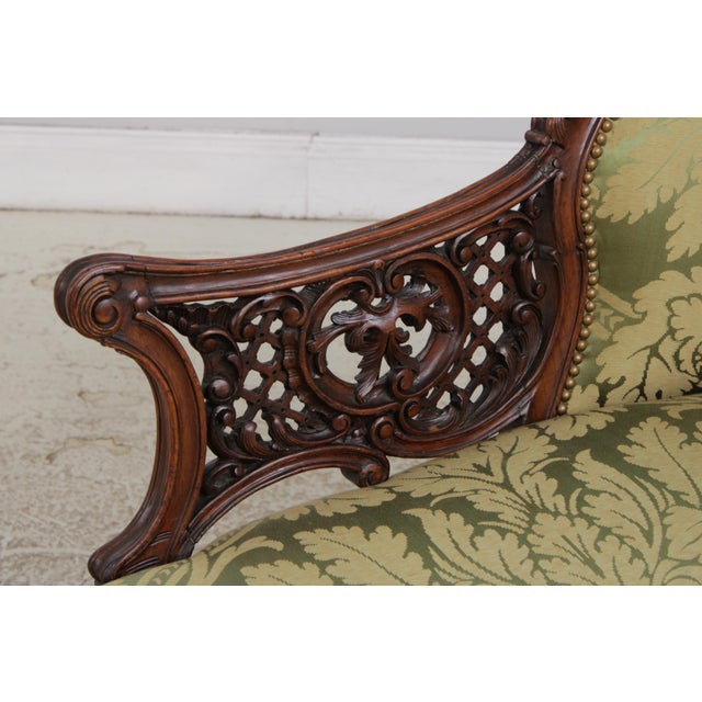 Green Vintage French Louis XV Style Small Chaise Lounge For Sale - Image 8 of 17